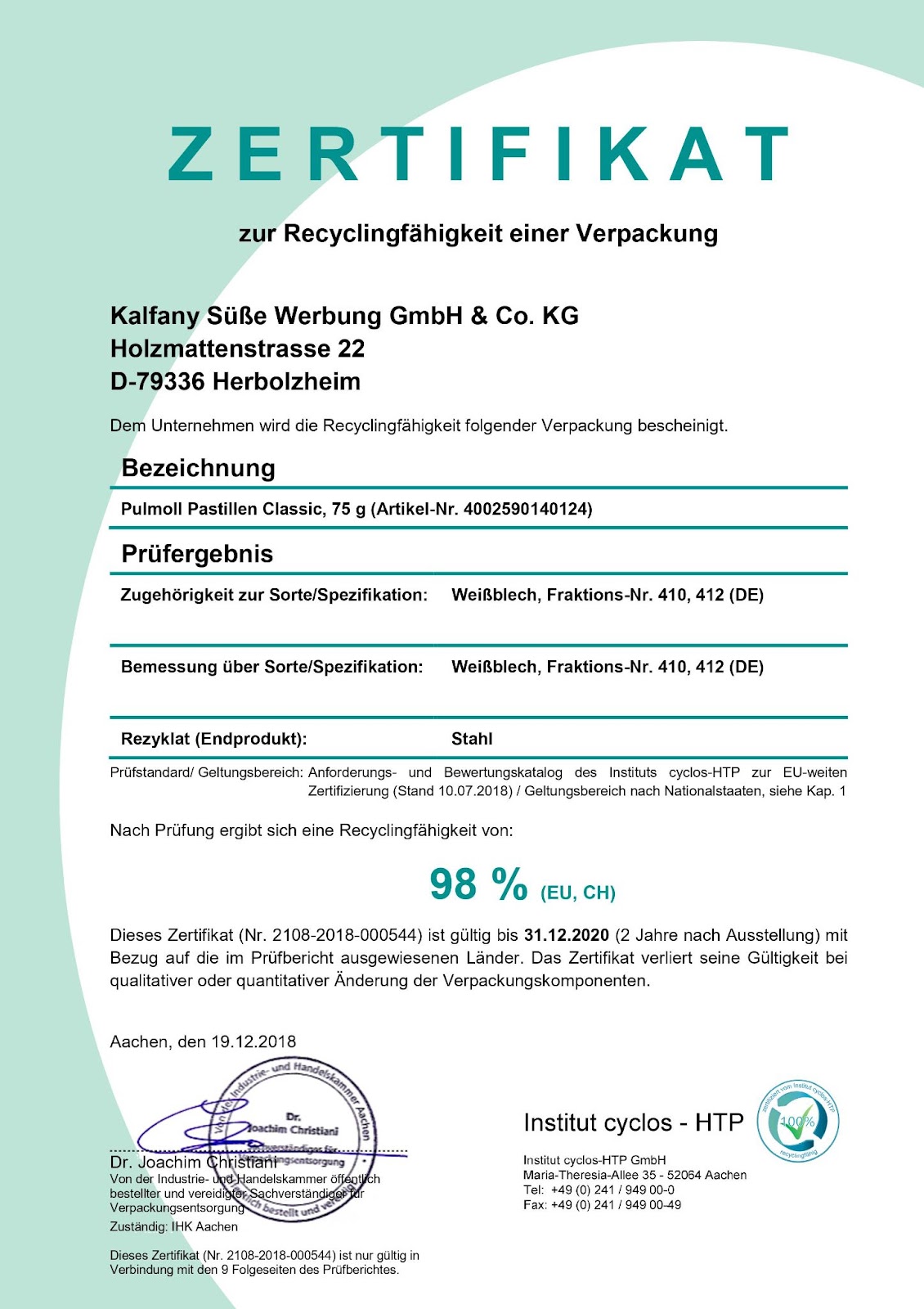 Zertifikat-Pulmoll-Recyclingfähigkeit