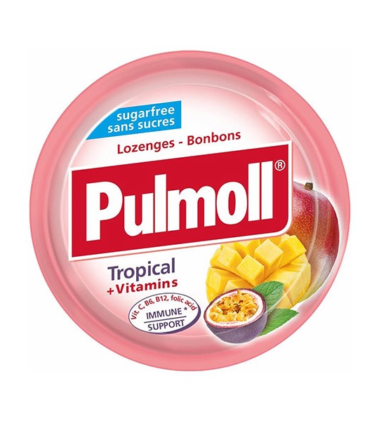 Kẹo ngậm ho không đường hương trái cây nhiệt đới Pulmoll Tropical + Vitamins 45g